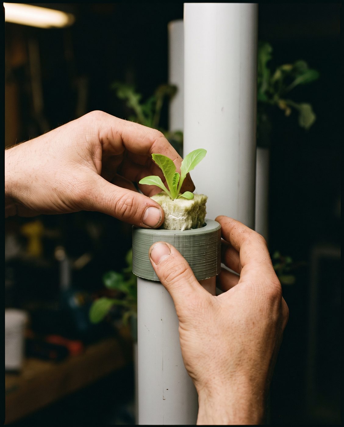 Placing a seedling into a pod