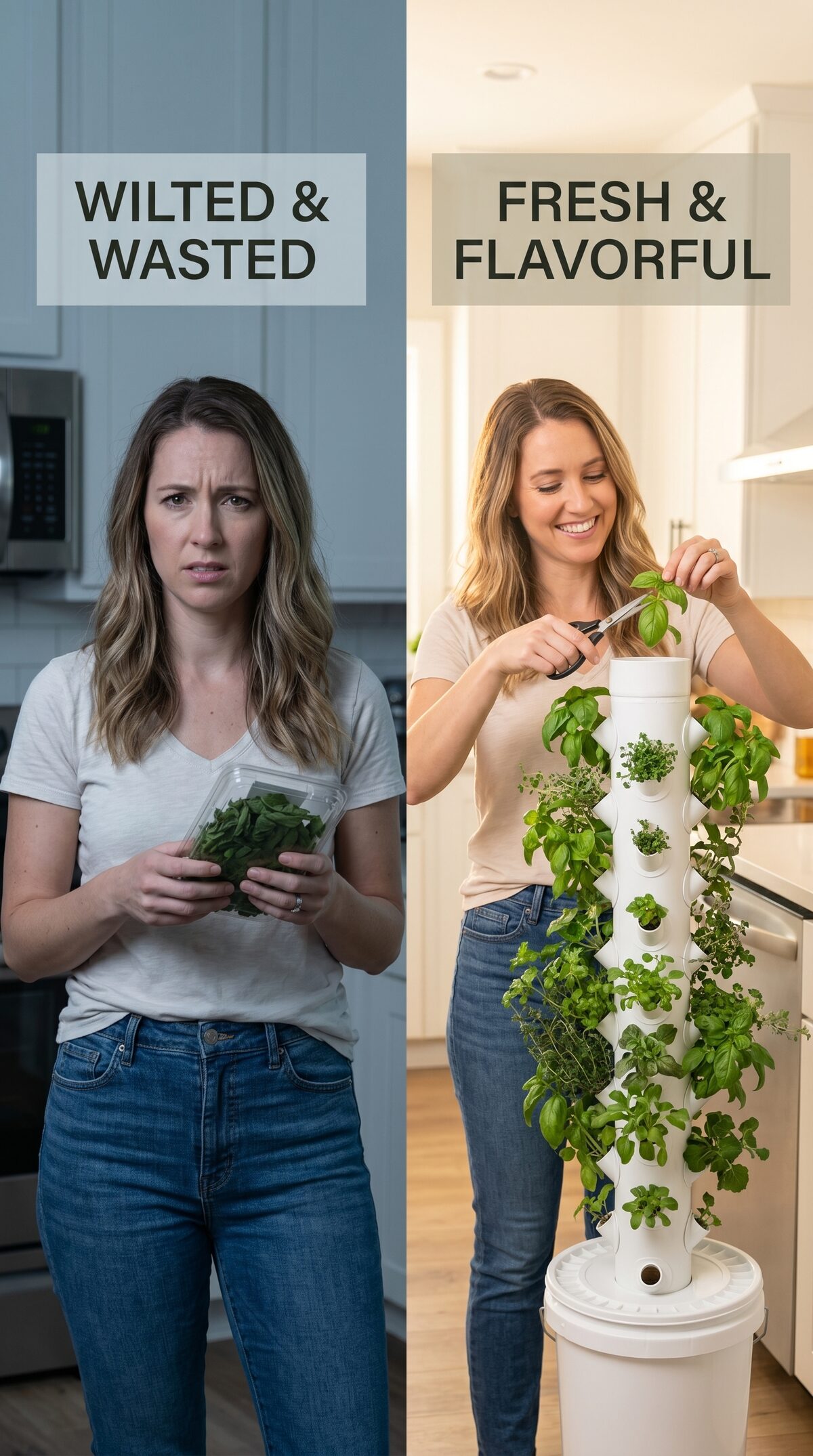 Hydroponic tower overflowing with fresh lettuce